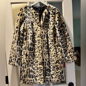 White House Black Market Animal Print Faux Fur Jacket